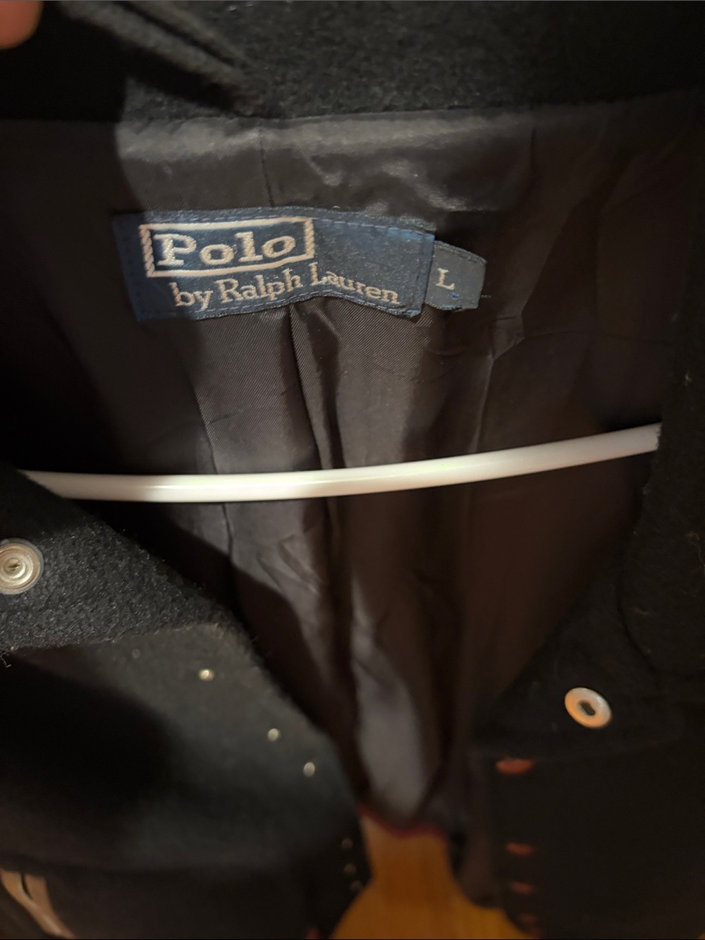 Polo by Ralph Lauren Black Wool-Blend Varsity Jacket with Brown Leather Sleeves - Picture 2 of 3